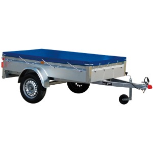 Stema Anhänger mit blauer Flachplane AN750/Basic 750/850/1000 zum Schutz der Ladung.