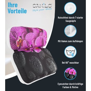 SANILO Badewannenkissen Madeira mit Orchideen- und Steinmotiv für entspanntes Baden.