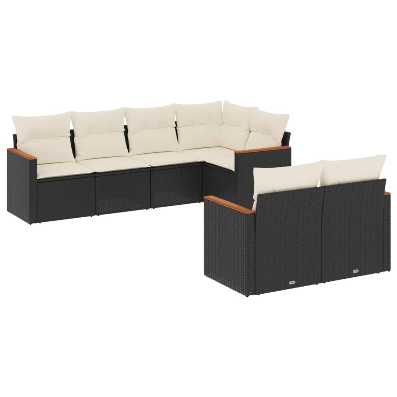 vidaXL 7-Tlg Garten-Sofagarnitur mit Kissen Schwarz Poly Rattan 3258542