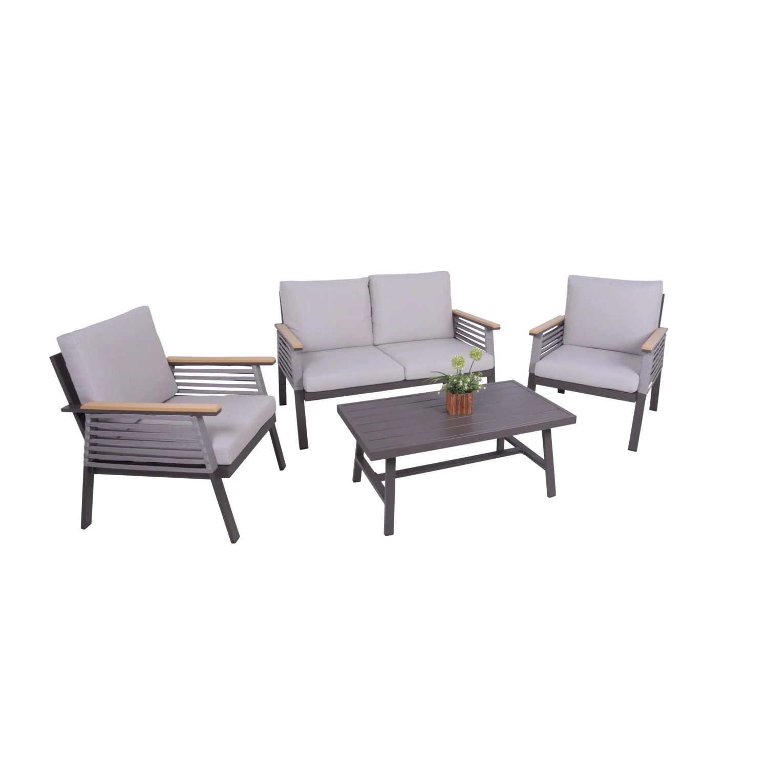 DELUKE Gartenloungeset JARLE Kunststoff Olefinseilbespannung Hellgrau Gartenmöbel Set Garten Loungegruppe Lounge-Set Poo...