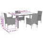 Braune 5-tlg. vidaXL Garten-Essgruppe aus Polyrattan mit Glasplatte und cremeweißen Kissen.