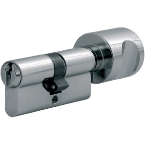 Profilzylinder mit Drehknopf, 35/50 mm, für Türen. Silberner Schließzylinder mit Drehknauf.