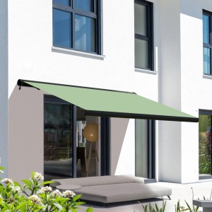 Elektrische Kassettenmarkise, anthrazitfarben, 4,0x3,0 m, Tuch in Linde. Vollkassettenmarkise für Terrasse.