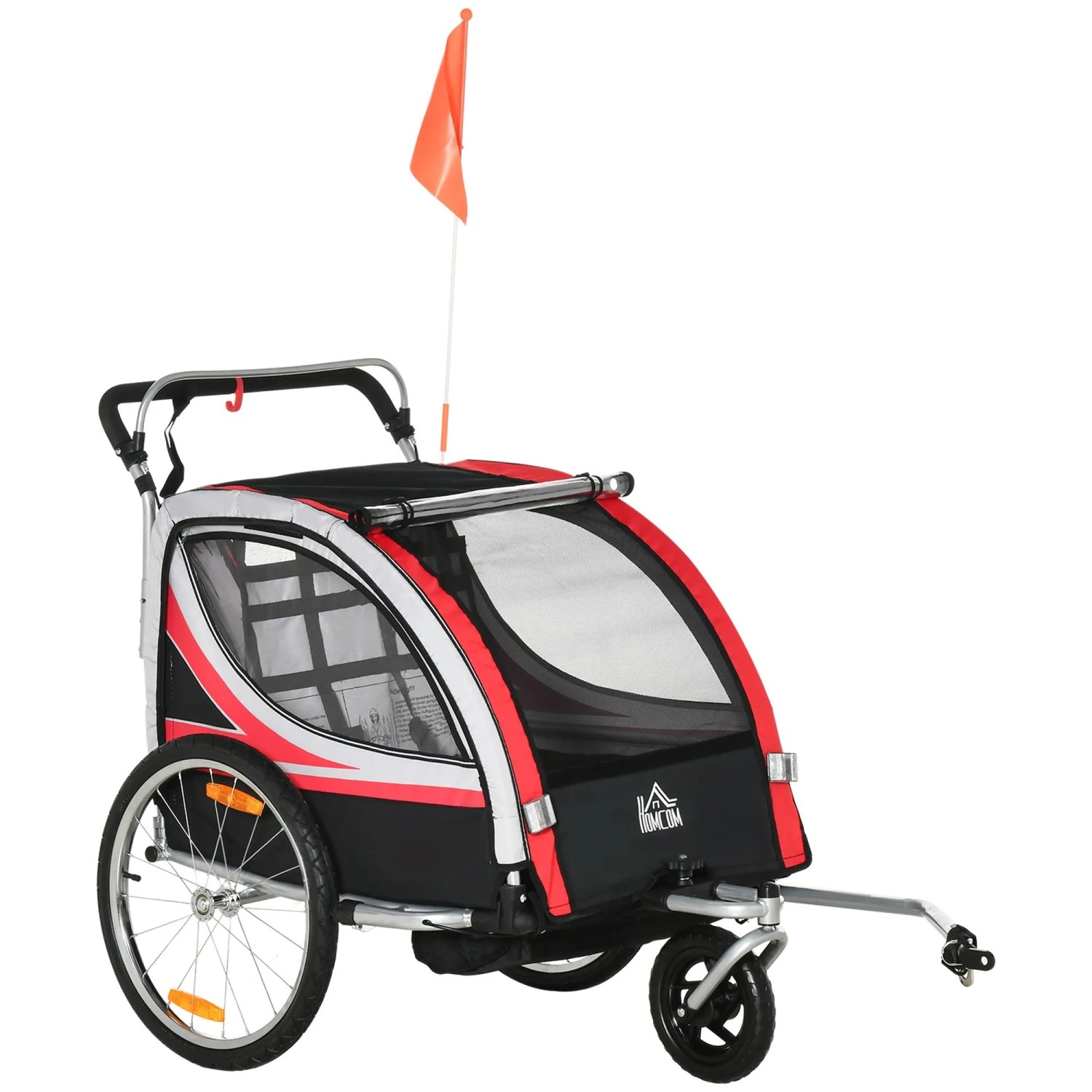 HOMCOM Child Bike Trailer Kunststoff-Kunststoff Rot Schwarz 142L x 75B x 101H cm