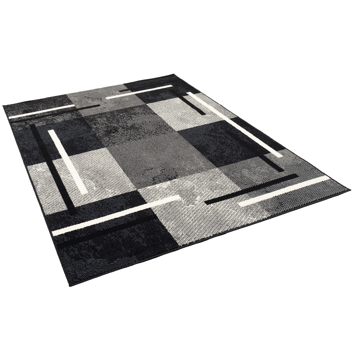 Pergamon Teppich Modern Trendline Karo Schwarz 120x170cm