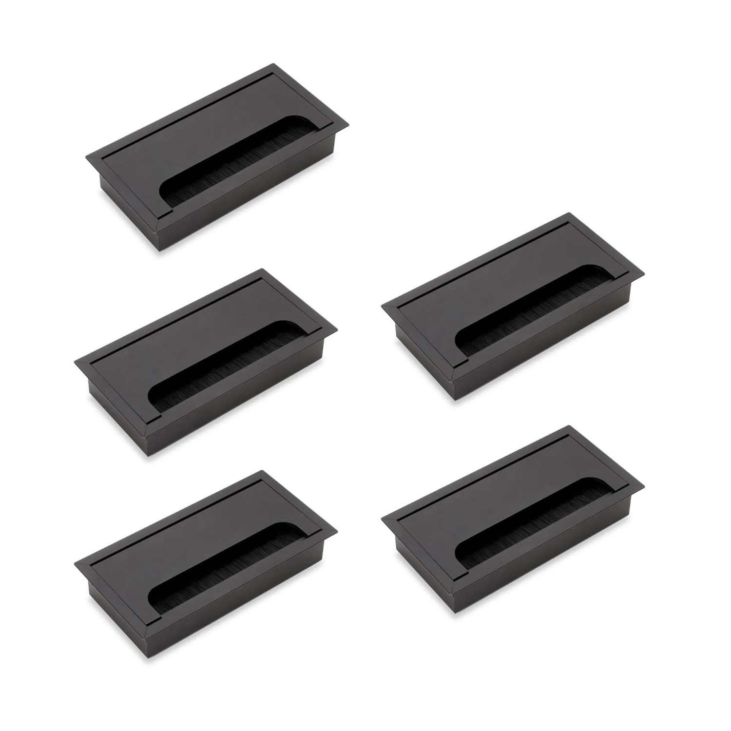 Emuca Satz von 5 Kabeldurchführungen für Quadrum Tisch Rechteckig 159 x 80 mm Unterputzmontage Aluminium Schwarz Metallic
