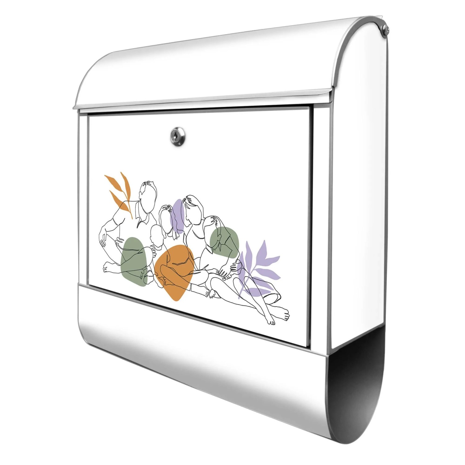 Banjado Design Briefkasten Silber Pulverbeschichtet 39x47x14cm 2 Schlüssel Mit Zeitungsfach Motiv Familienbande Lineart