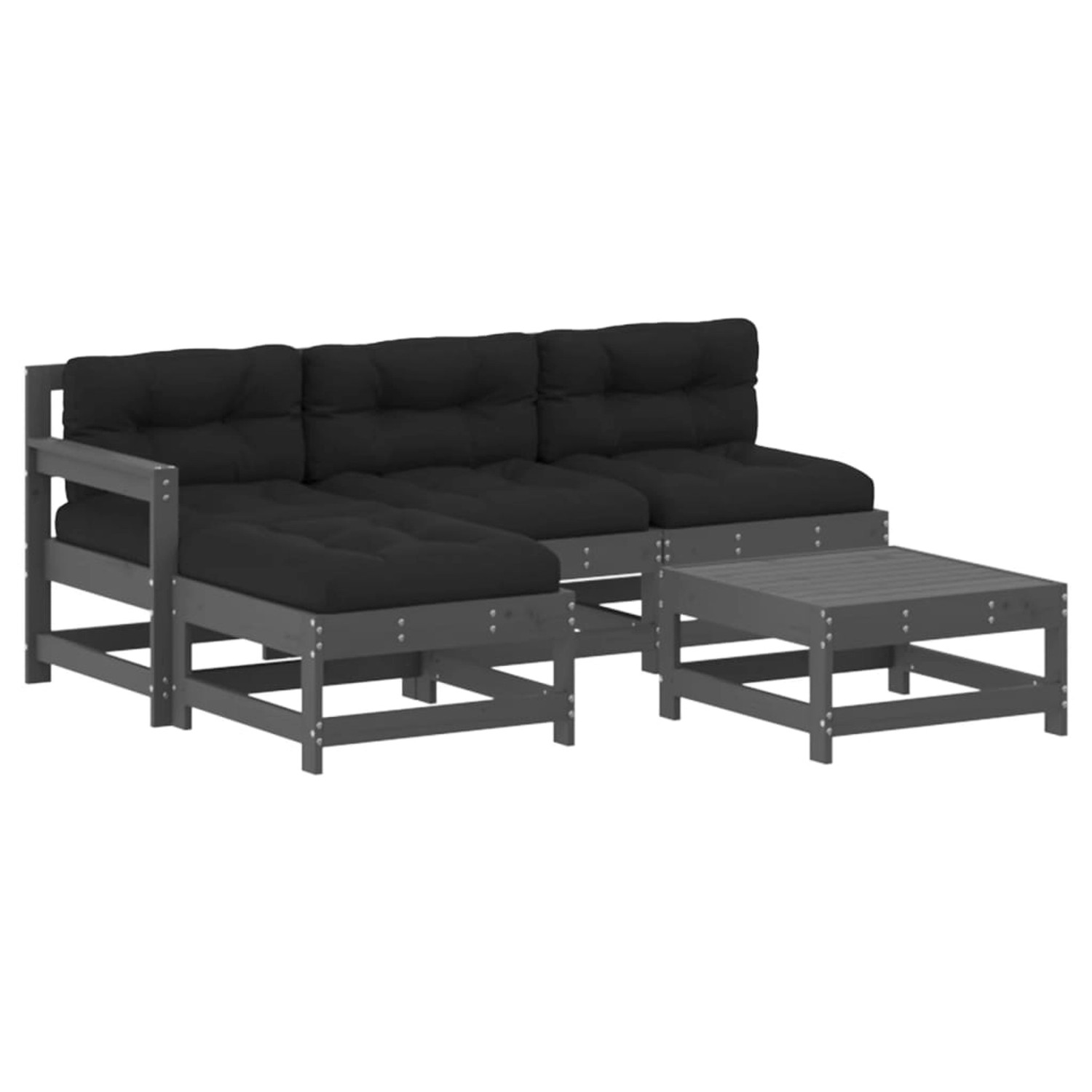 vidaXL 5-tlg Garten-Lounge-Set mit Kissen Grau Massivholz Modell 4 günstig online kaufen