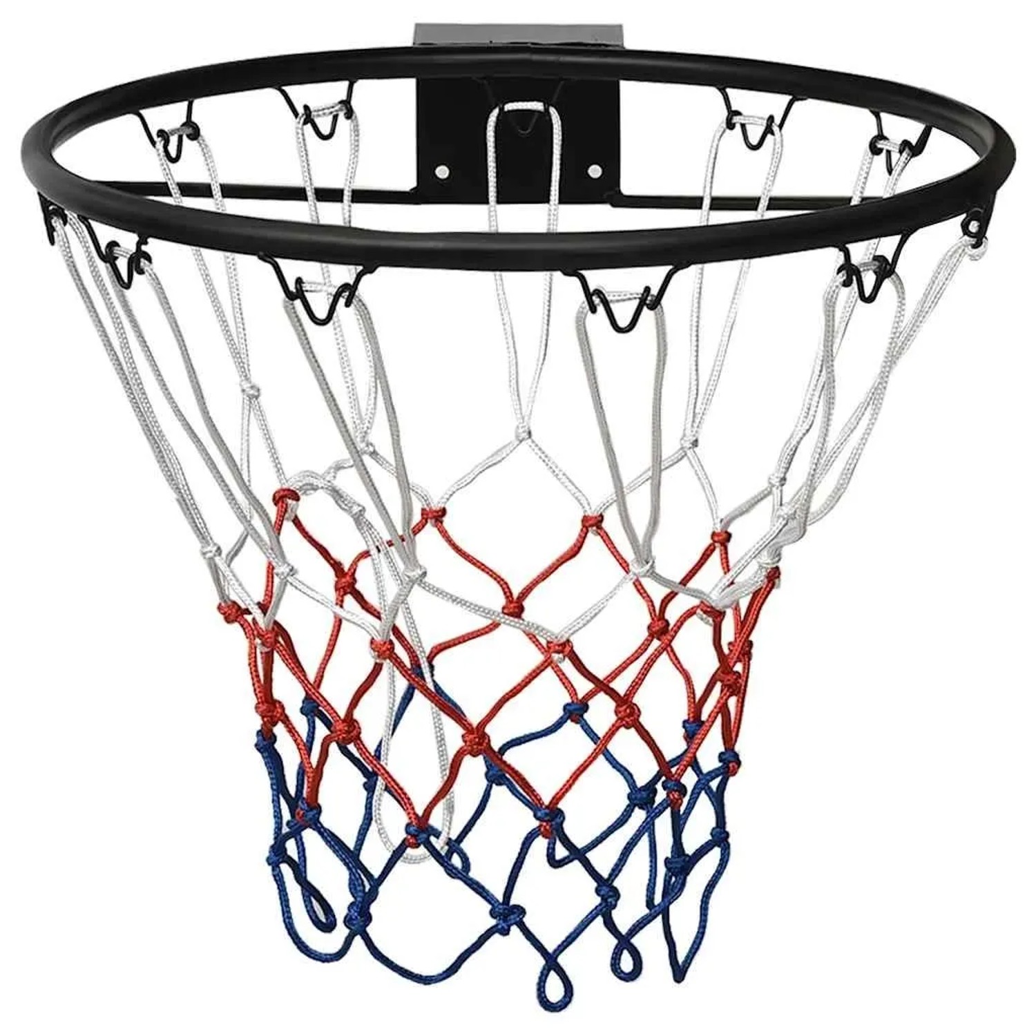 Schwarzer Basketballring (45 cm) von vidaXL aus Stahl mit rot-weiß-blauem Netz für Sport & Fitness.