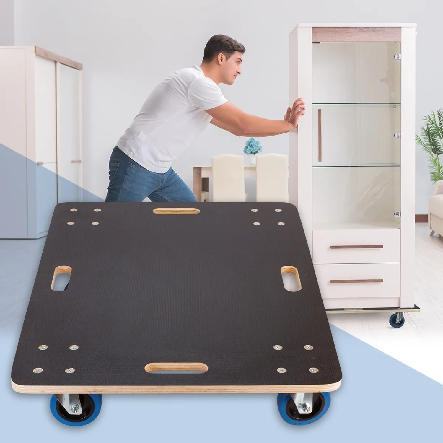 ECD Germany Transportroller 60x80 cm mit Rollbrett und PP-Rädern, Traglast bis 800 kg.