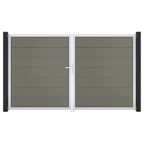 Graues GroJa Steckzaun Tor Grande DIN Links, 2-flügelig, mit Aluminiumrahmen. Sichtschutzzaun.