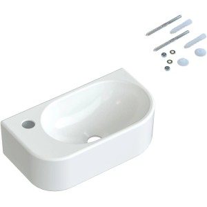 Weißes Aquabatos Handwaschbecken, kleines Aufsatzwaschbecken mit Hahnloch und Befestigungsmaterial.