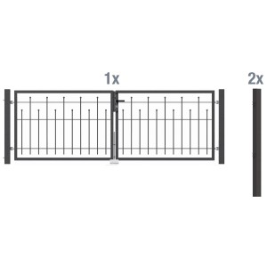 Metallzaun Doppeltor-Set Madrid, anthrazit, 80x300 cm, zum Einbetonieren. Gartentor mit Pfosten.
