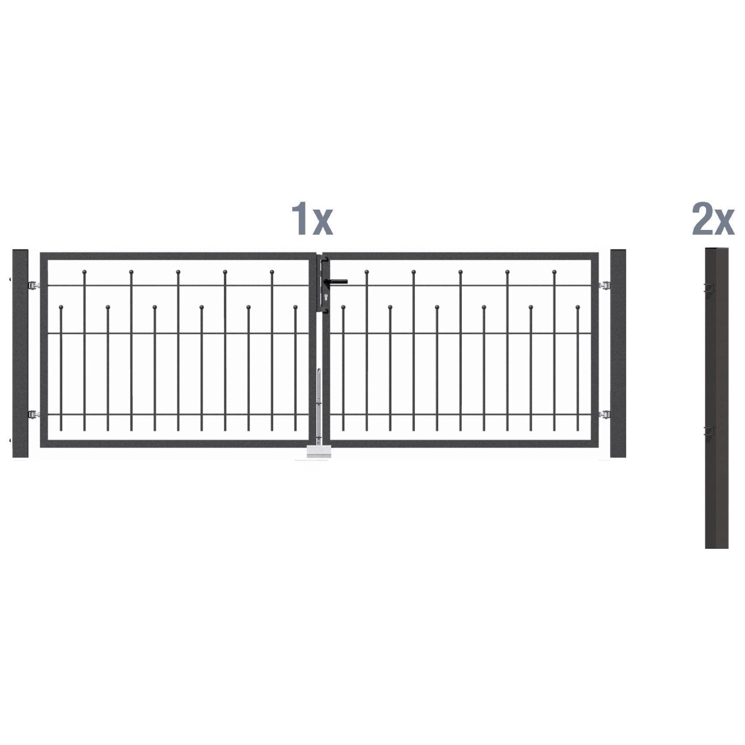 Metallzaun Doppeltor-Set Madrid Anthrazit z. Einbetonieren 80 cm x 300 cm