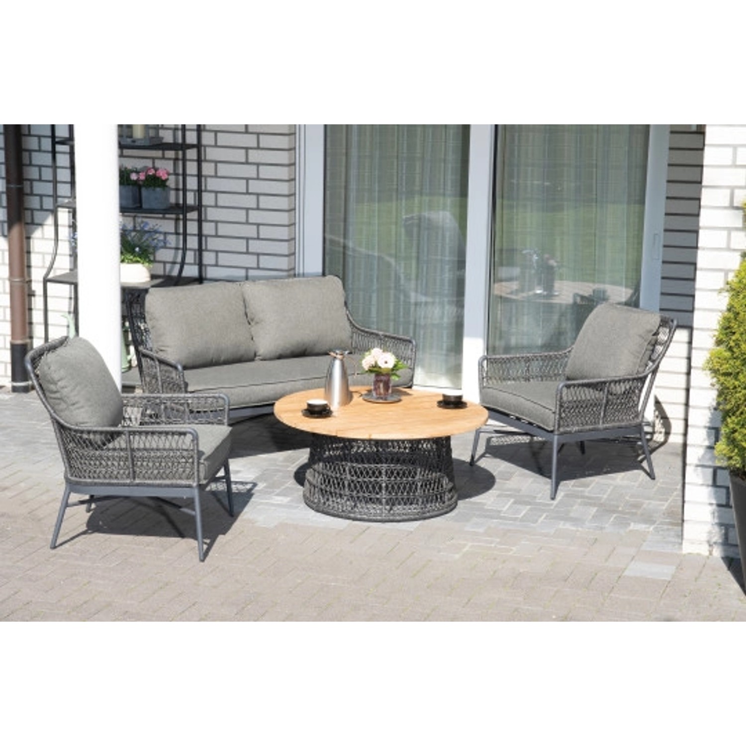 Natur24 Loungesessel Retro 80 x 68 x 68 cm Aluminium und Olefin Grau Sessel