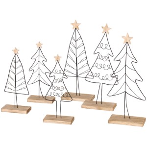 Boltze Xmas Dekoaufsteller Nordano 2er-Set, Weihnachtsdeko mit Metall-Tannenbäumen und Holzfuß.