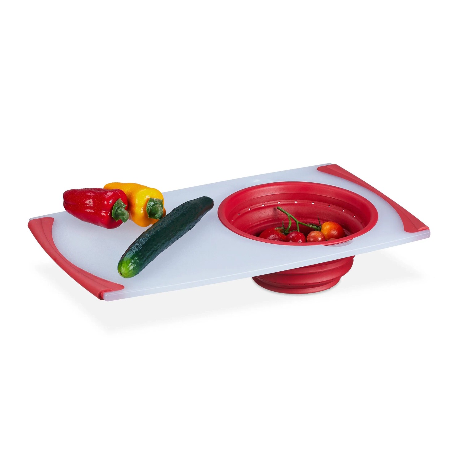 Relaxdays Schneidebrett Kunststoff Rot mit Sieb 50 cm x 29 cm x 2,5 cm 1 kg
