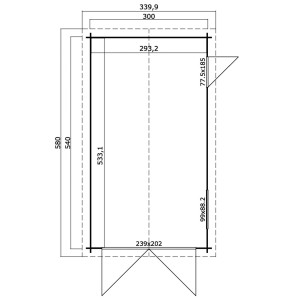Grundriss der Lasita Garage Dillon, 300x540 cm, mit Maßangaben. Ideal für die Planung Ihrer Fertiggarage.