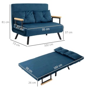 HOMCOM Schlafsofa mit Rückenkissen Stahl Polyester Blau 102L x 73B x 81H cm