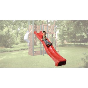 Rote WEKA Wellenrutsche Wave, 3m lang, montiert an einem Spielturm mit Kind.