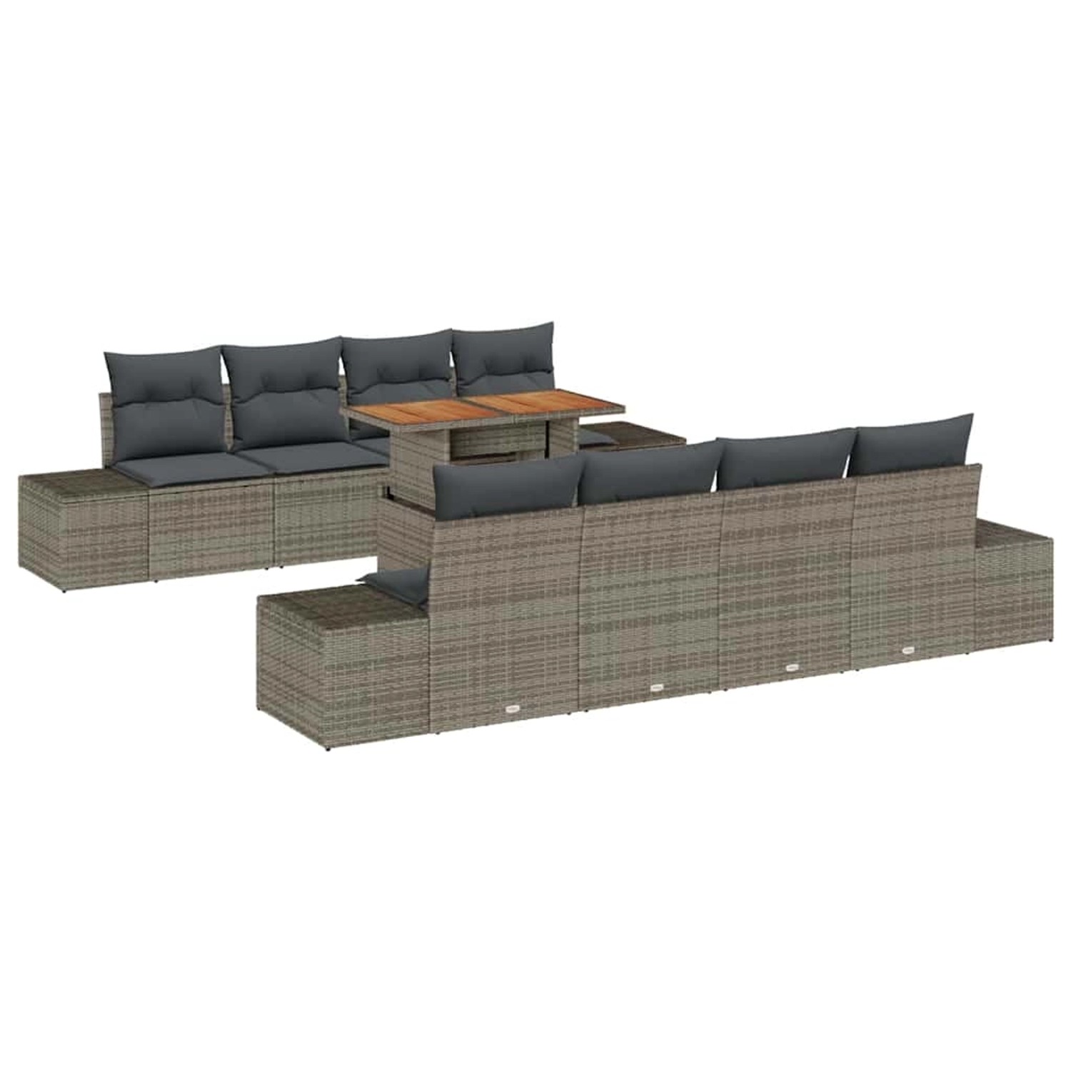 vidaXL Garten-Sofa-Set mit Speicher 9-Tlg Grau Poly Rattan 3358673 günstig online kaufen