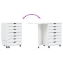 vidaXL Rollschrank mit Schreibtisch MOSS, weißes Kiefernholz, mit 7 Schubladen und Rollen.