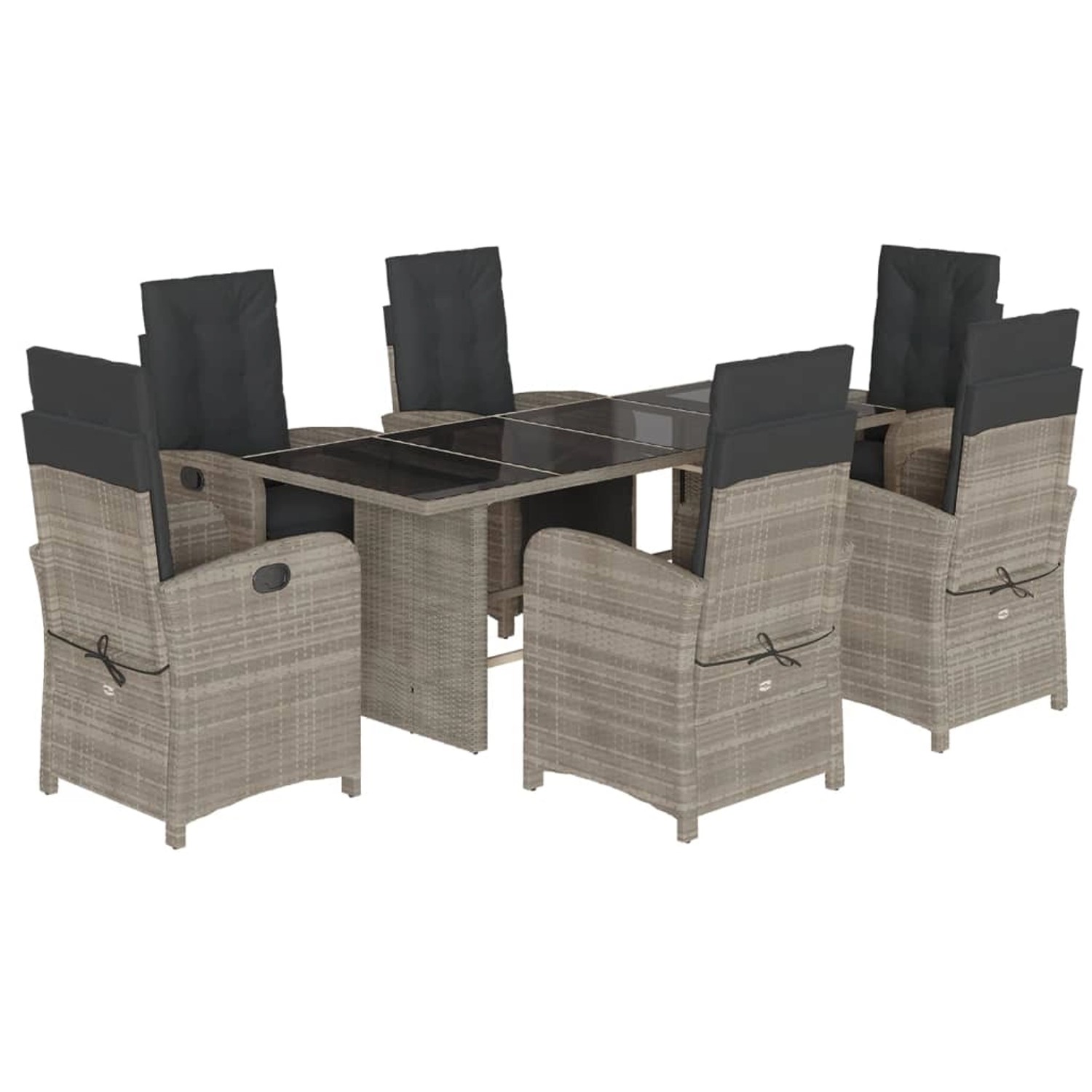 vidaXL 7-Tlg Garten-Essgruppe mit Kissen Hellgrau Poly Rattan 3212498 günstig online kaufen