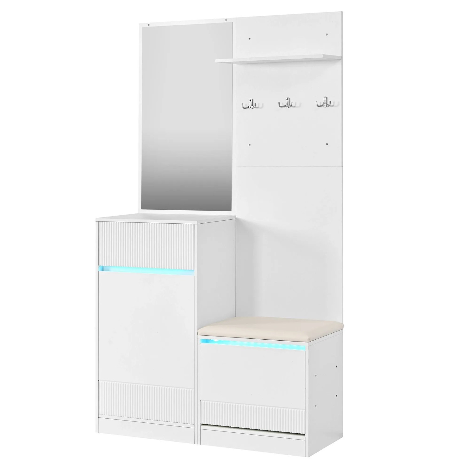 Merax Garderoben Set mit Spiegel Schuhschrank Schuhbank LED Flurmöbel