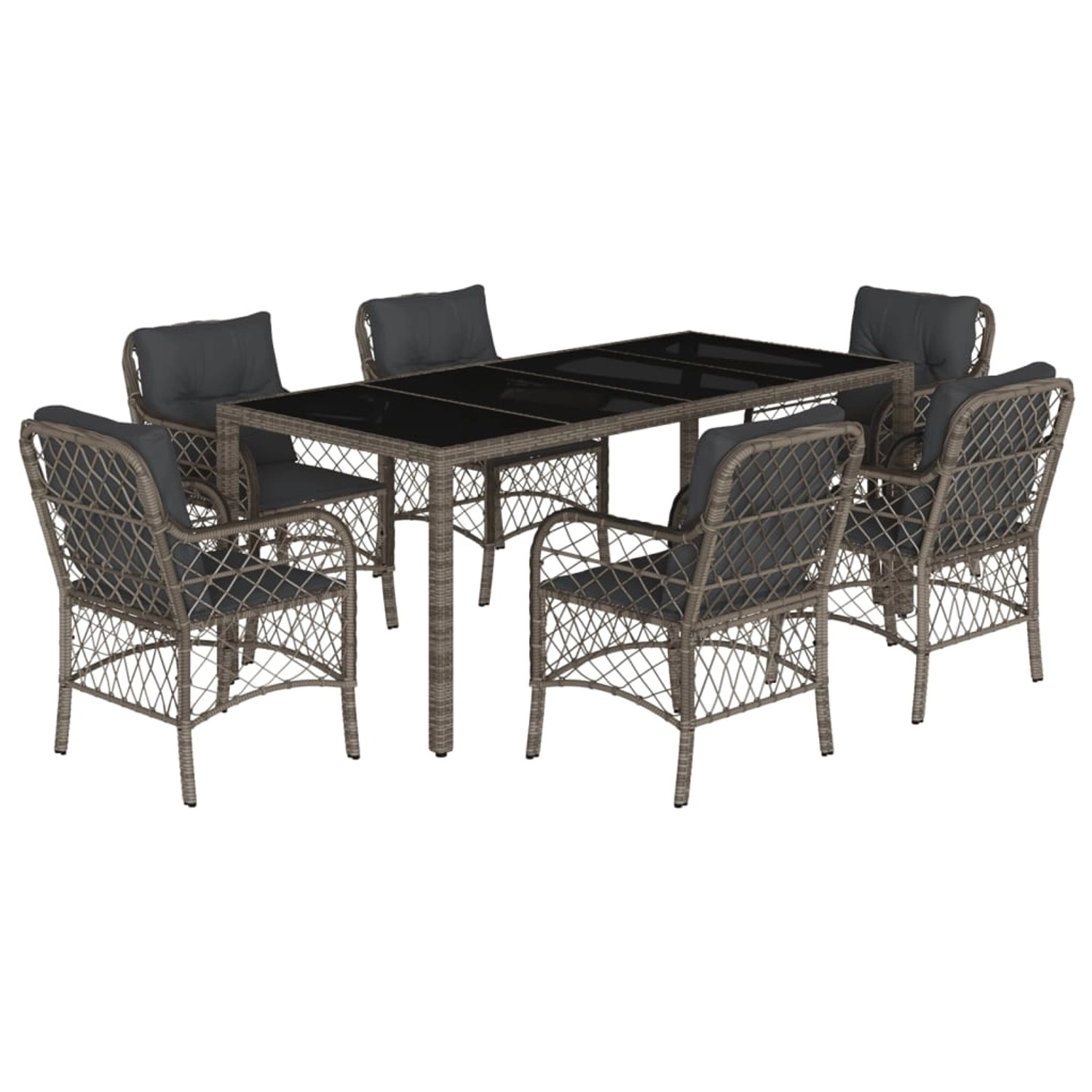vidaXL 7-Tlg Garten-Essgruppe mit Kissen Grau Poly Rattan 3212034 günstig online kaufen