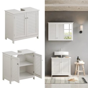 Vicco Waschbeckenunterschrank Riad, weiß, 60 cm breit, mit Lamellentüren und Stauraum.