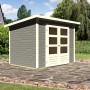 Karibu Holz-Gartenhaus Sitten 3, terragrau, mit Doppeltür und Fenstern. Ideal zur Aufbewahrung im Garten.