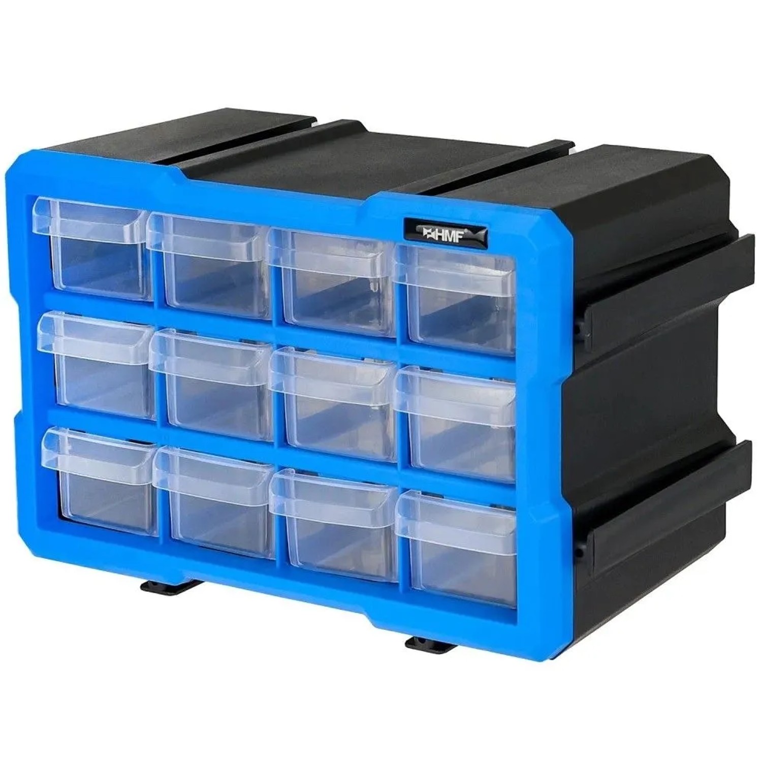 HMF STK200-03-05 Sortierbox Für Kleinteile Mit 12 Schubladen Erweiterbarer Sortimentskasten Für Schrauben Und Werkzeug 24 Fächer 295 x 195 x 160 mm