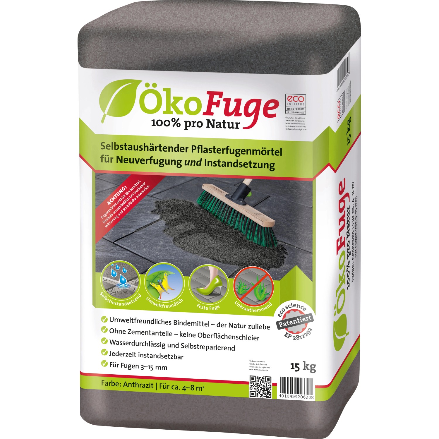Sack Pflasterfugenmörtel Anthrazit 15kg, Öko Fuge für Pflasterarbeiten im Außenbereich.