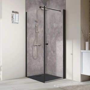 Breuer Drehtür Elana 2.0, 90 cm, Schwarz, DIN Rechts. Abgerundete Duschabtrennung mit klarem Glas.