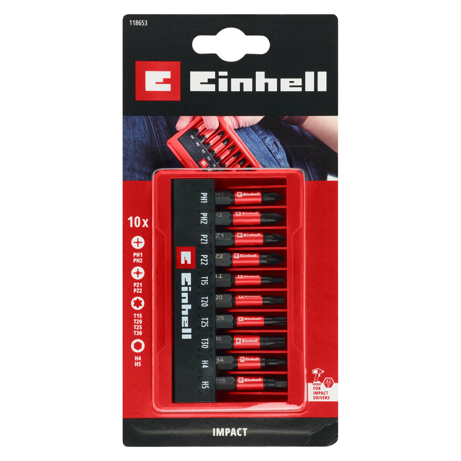Einhell Impact Bit-Set, 10-teilig im Taschenformat, mit PH, PZ, T und H Bits für Schraubendreher & Akkuschrauber.