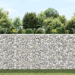 furnicato Gabionen-Hochbeet Trapezform aus verzinktem Stahl, gefüllt mit Steinen.