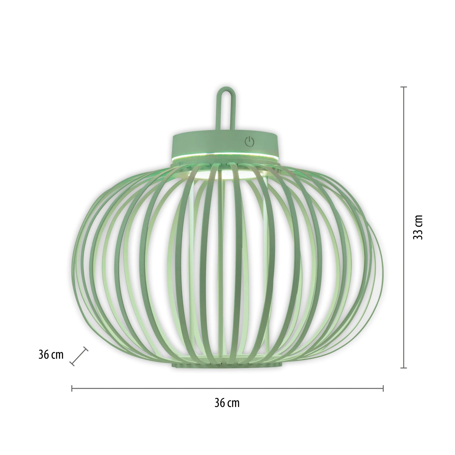 Grüne LED Akku-Pendelleuchte Akuba, 33x36cm, für Innen & Außen. Dekorative Außenleuchte mit warmweißem Licht.