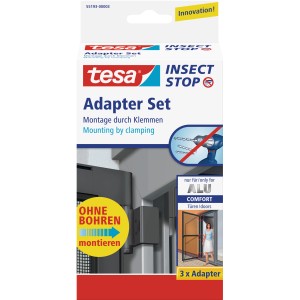 tesa Fliegengitter Alu Comfort Adapter-Set Anthrazit für Insektenschutzrahmen, Montage ohne Bohren.