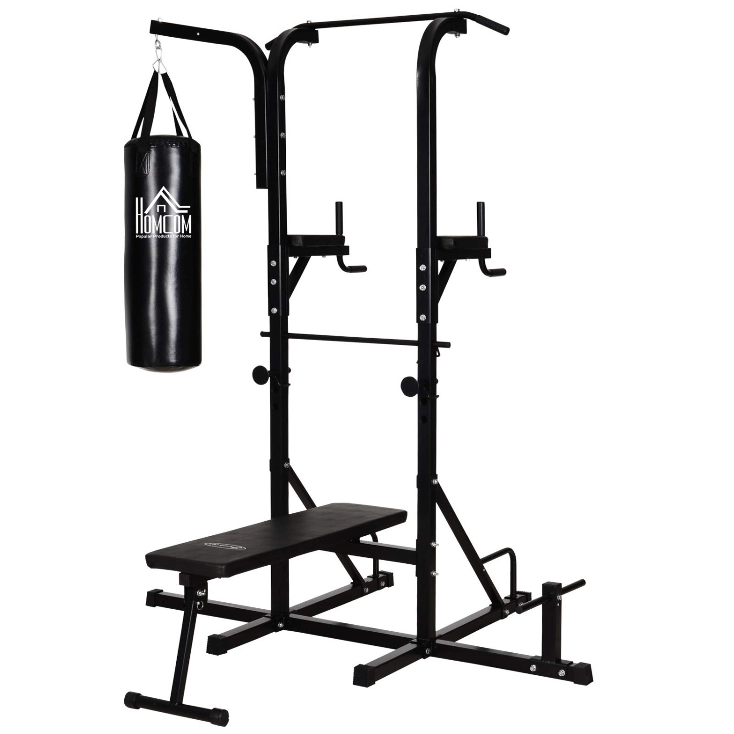 HOMCOM Dip-Station Kraftstation Stahl PVC Schwarz B180 x T183 x H219 cm