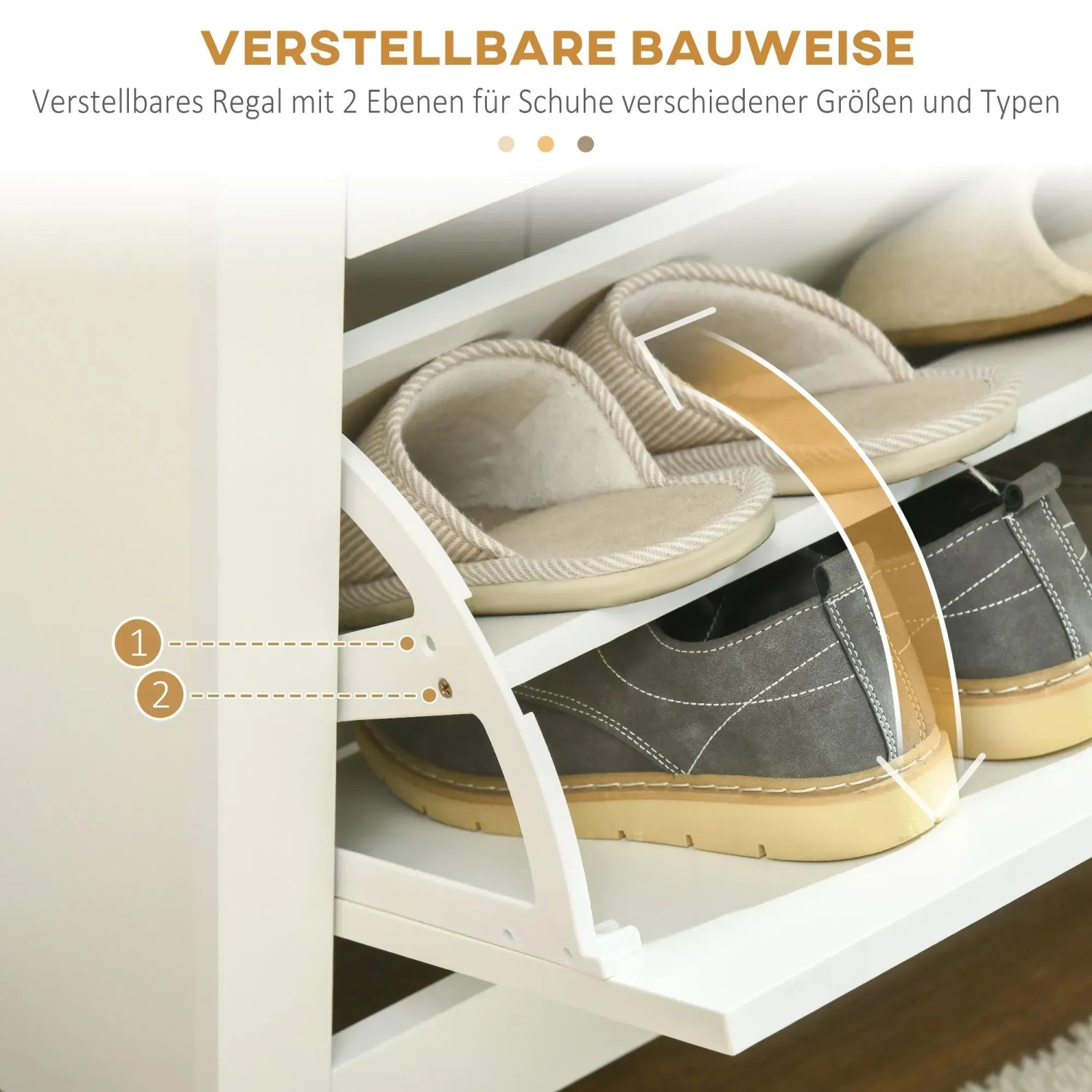 HOMCOM Schuhschrank, weiße Schuhkommode mit 3 Klappen und Schuhen.