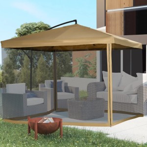 Beiger Outsunny Gartenschirm aus Stahl, Polyester und HDPE, 295x295x260cm, mit Moskitonetz.