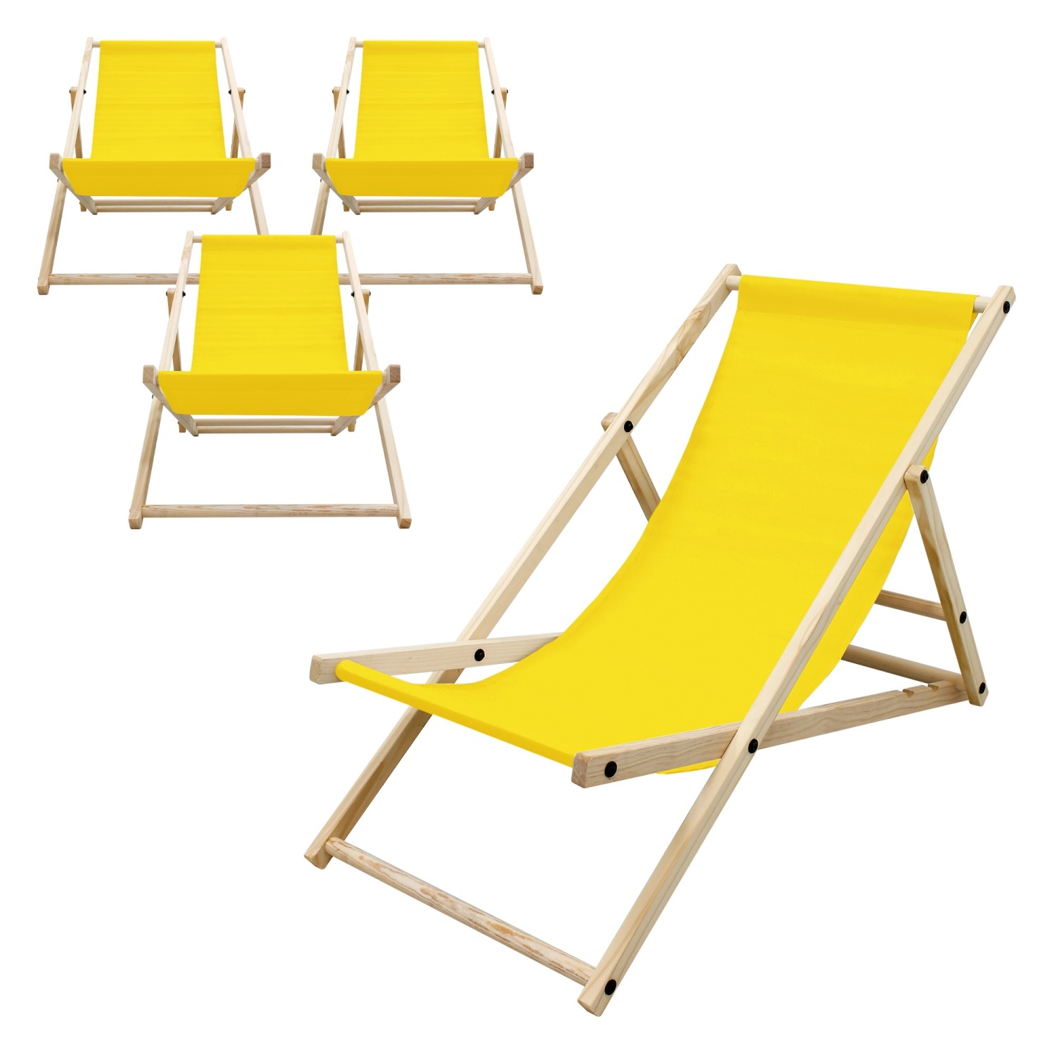 ECD Germany 4Er Set Liegestuhl Klappbar Gelb aus Holz 3 Positionen bis 120 günstig online kaufen