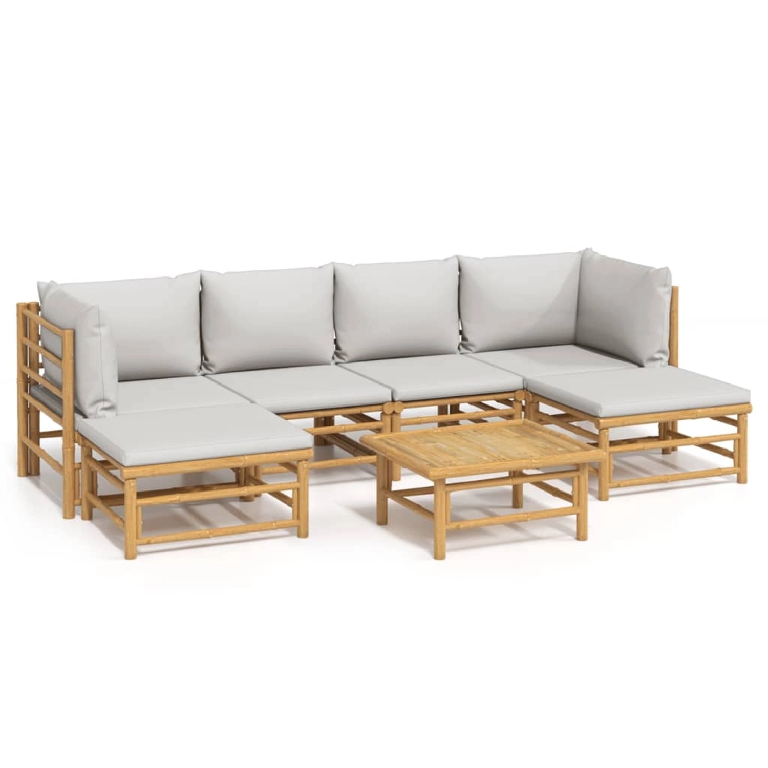 vidaXL 7-Tlg Garten-Lounge-Set mit Hellgrauen Kissen Bambus 3155101