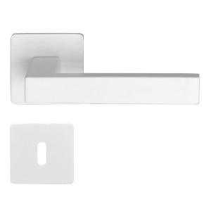 MeinTürgriff Drückergarnitur Trento Flachrosette Weiß Türdrücker Eckig BB