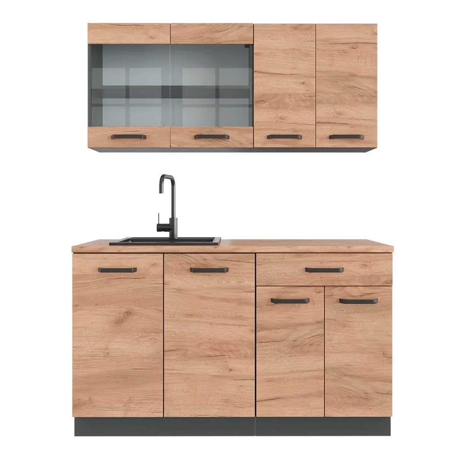 Vicco R-Line SingleKüche Goldkraft Eiche Anthrazit 140 cm AP Eiche Opt 2 ohne E-Geräte