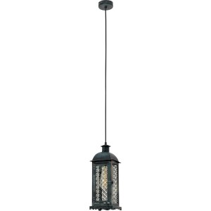 Grün-patinierte Eglo Pendelleuchte Lisburn 1 aus Stahl, im Laternen-Design.