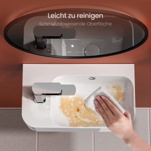 Hochweißes Emke Wandwaschbecken 45x26,5 cm mit Hahnloch rechts, leicht zu reinigen.