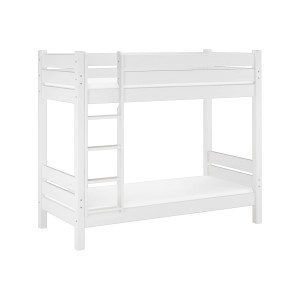 Weißes Kiefer Massivholz Etagenbett 90x200, teilbar in zwei Einzelbetten.