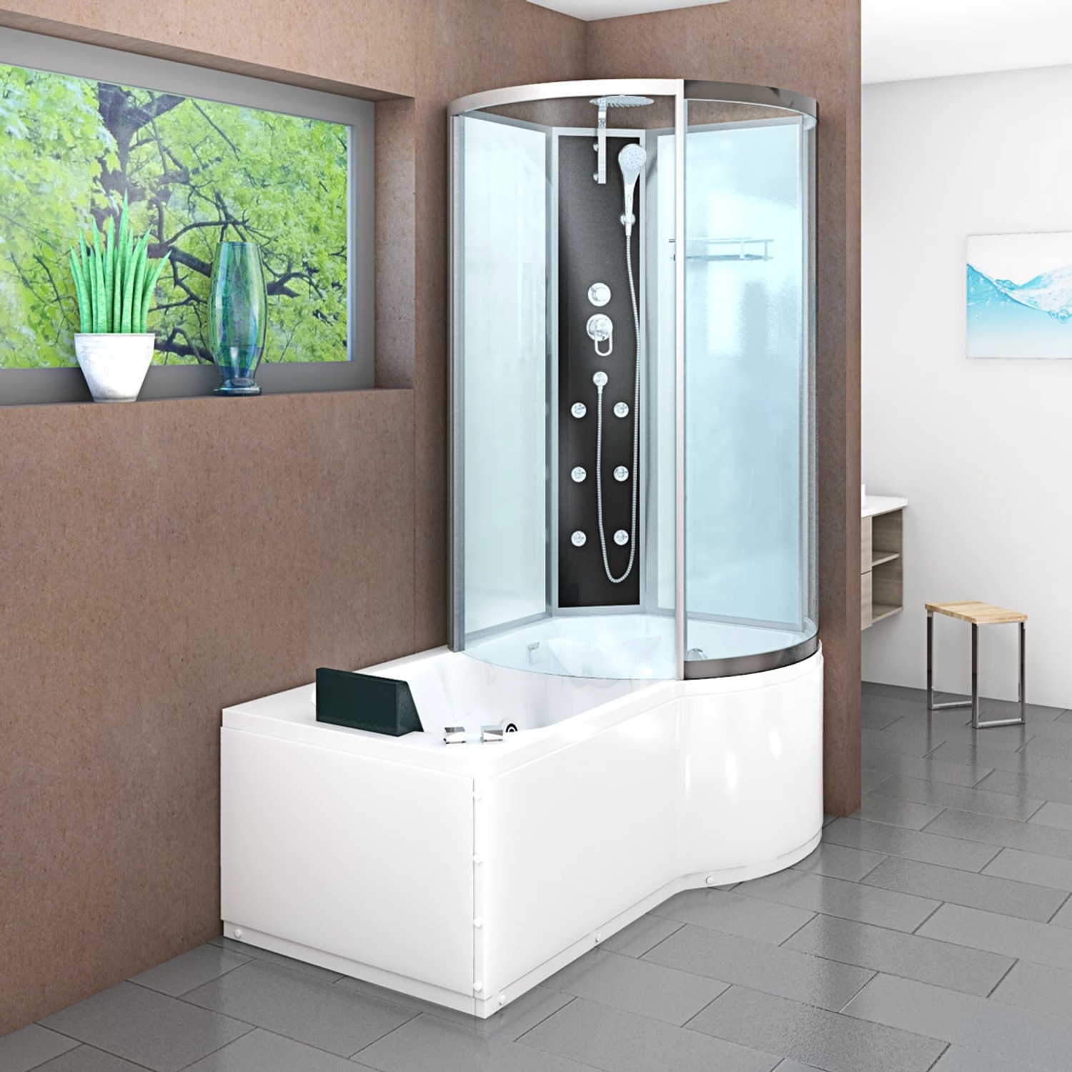AcquaVapore Whirlpool-Duschkombination K50-L00-WP, 170x100 cm, mit Regendusche und Massagedüsen.