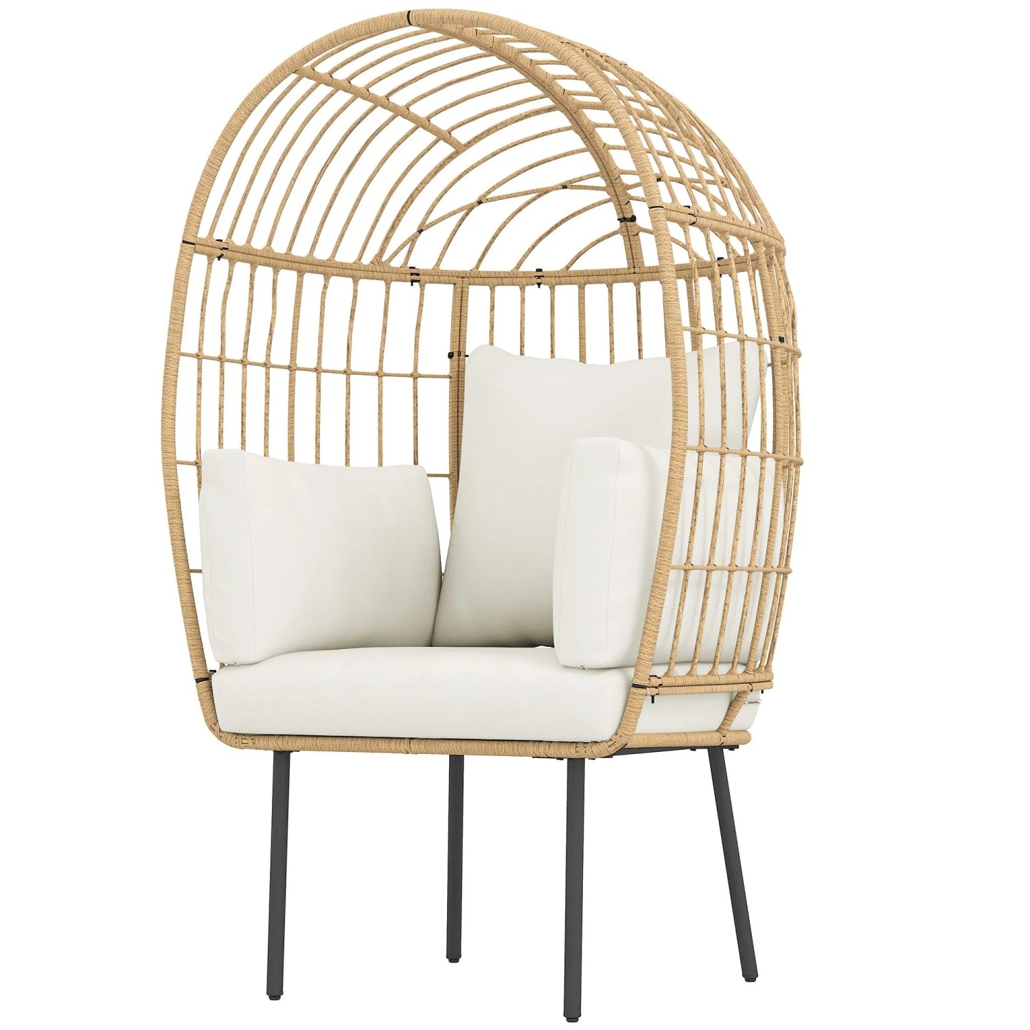 Furnicato Rattansessel Ei-förmig Mit Kissen 95x80x155 Cm Beige
